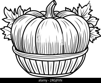 Malseite mit Kürbissen und Sonnenblumen. Herbstzusammensetzung für die Farbgebung, Schwarz-Weiß-lineare Darstellung Stock Vektor