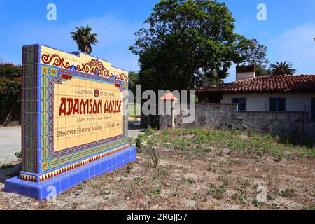 Malibu, Kalifornien: Detailansicht des Historic ADAMSON House and Park am 23200 Pacific Coast Highway, Malibu Lagoon State Beach Stockfoto