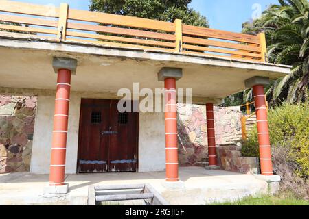 Malibu, Kalifornien: Detailansicht des Historic ADAMSON House and Park am 23200 Pacific Coast Highway, Malibu Lagoon State Beach Stockfoto