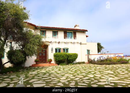 Malibu, Kalifornien: Detailansicht des Historic ADAMSON House and Park am 23200 Pacific Coast Highway, Malibu Lagoon State Beach Stockfoto