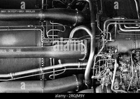 Engine piping of a Pratt & Whitney J58 in a SR-71 Blackbird on display at IWM Duxford Stock Photo