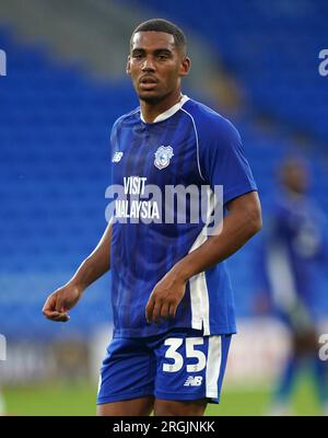 Andy Rinomhota von Cardiff City während des Carabao Cup-Spiels in der ersten Runde im Cardiff City Stadium, Cardiff. Bilddatum: Mittwoch, 9. August 2023. Stockfoto