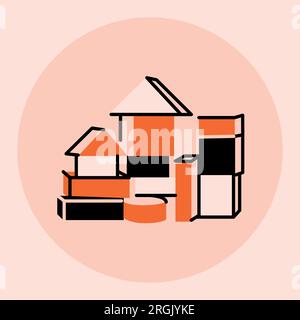 Holzbausteine mit schwarzer Linie. Piktogramm für Webseite, mobile App, Werbeaktion. Stock Vektor