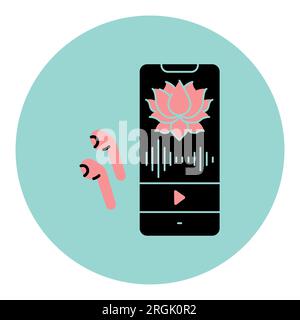 Hören Sie sich Online-Meditation auf dem schwarzen Telefonsymbol an. Piktogramm für Webseite, mobile App, Werbeaktion. Stock Vektor