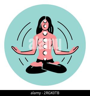 Symbol für spirituelle Meditation mit schwarzer Linie. Chakras und Aura. Piktogramm für Webseite, mobile App, Werbeaktion. Stock Vektor