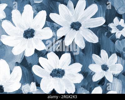 Abstrakte Gänseblümchen, handgezeichnet, impressionistischer Stil, Farbstruktur, Pinselstriche von Farbe, Kunsthintergrund. Moderne Kunst. Zeitgenössisches A Stockfoto