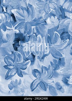 Abstrakte blaue Schwarzweißblumen, handgezeichnet, impressionistischer Stil, Farbstruktur, Pinselstriche von Farbe, Kunsthintergrund. Moderne Kunst. Kont Stockfoto