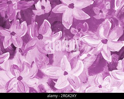 Abstrakte rosafarbene Schwarzweißblumen, handgezeichnet, impressionistischer Stil, Farbstruktur, Pinselstriche von Farbe, Kunsthintergrund. Moderne Kunst. Kont Stockfoto