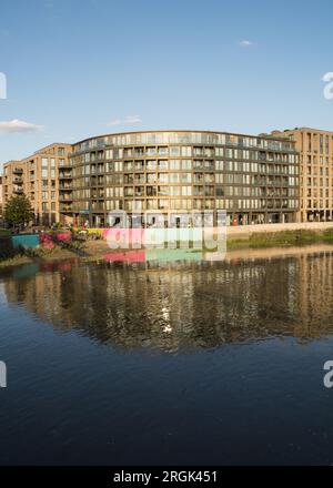 Die Themse mit Blick auf die Riverside Studios, Queen Caroline Street, Hammersmith, London, W6, England, Großbritannien Stockfoto