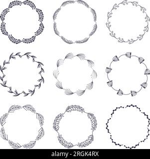 Vektorsammlung handgezeichneter Blumenkränze. Stock Vektor