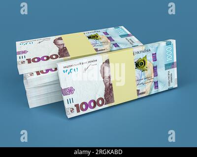 Ein Stapel ukrainischer Geldhirwna (Griwna, Hrywna) mit 1000 Banknoten. Finanzkonzept Stockfoto