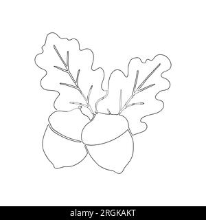 Acorn. Vektordarstellung von Eicheln mit Eichenblättern. Durchgehende Zeichnung mit einer Linie. Strichkunst. Minimalistisch. Stock Vektor
