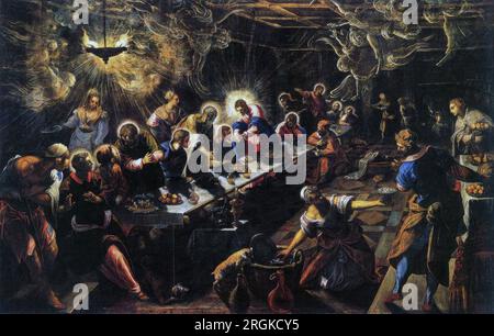 Jacopo Tintoretto, das letzte Abendmahl, gemalt in Öl auf Leinwand, 1592-1594 Stockfoto