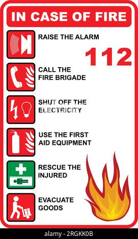 Im Brandfall zu ergreifende Maßnahmen Stock Vektor