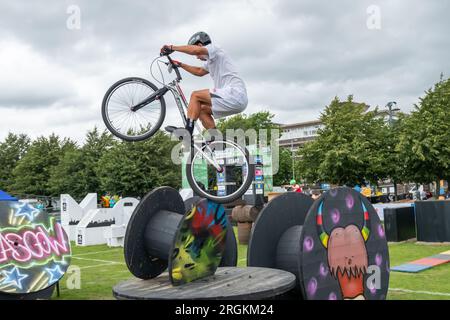 Glasgow, Schottland, Großbritannien. 10. August 2023. Die UCI Cycling World Championships Mens Junior Trials in Glasgow Green. Kredit: Skully/Alamy Live News Stockfoto