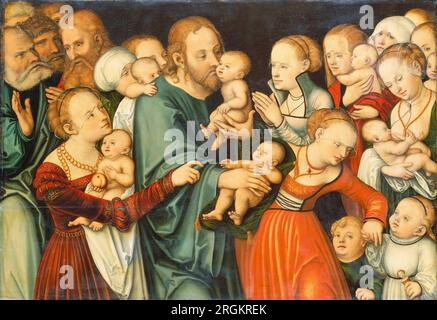 Christus segnet die Kinder zwischen 1535 und 1540 von Lucas Cranach dem Ältesten Stockfoto