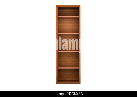 Buchstabe I, Alphabet als Bücherregal ohne Bücher, 3D-Rendering isoliert auf weißem Hintergrund Stockfoto