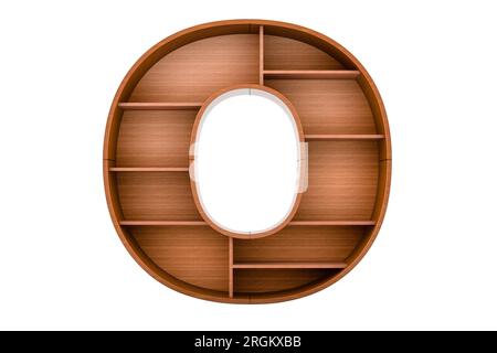Buchstabe O, Alphabet als Bücherregal ohne Bücher, 3D-Rendering isoliert auf weißem Hintergrund Stockfoto