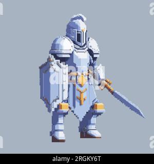 Knight Warrior Pixel Art-Figur für 8-Bit-Videospiel-Hintergrund Stock Vektor