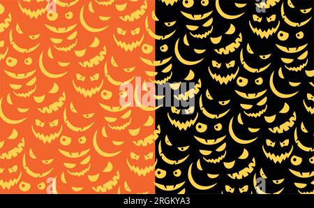 Nahtloses Muster für Halloween mit unterschiedlichem wütendem Lächeln. Stock Vektor