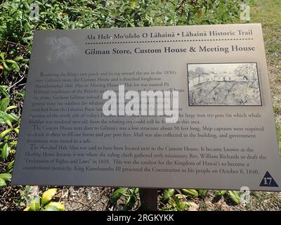 29/05/2017. Archivieren Sie Bilder eines Schildes an der Front Street im Zentrum von Lahaina, Maui, Hawaii, USA. Stockfoto