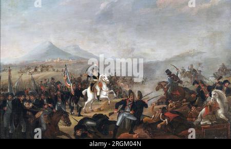 SCHLACHT VON MARENGO am 14. Juni 1800 in Piemont, Italien, mit Napoleon als Anführer der französischen Streitkräfte gegen die Österreicher. Stockfoto