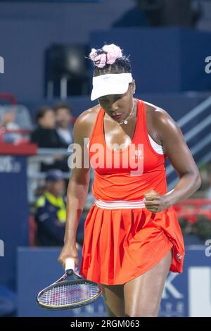 07. August 2023: Venus Williams (USA) beim Spiel der WTA National Bank Open in der ersten Runde im IGA Stadium in Montreal, Quebec. Daniel Lea/CSM Stockfoto