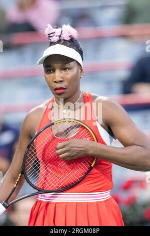 07. August 2023: Venus Williams (USA) beim Spiel der WTA National Bank Open in der ersten Runde im IGA Stadium in Montreal, Quebec. Daniel Lea/CSM Stockfoto