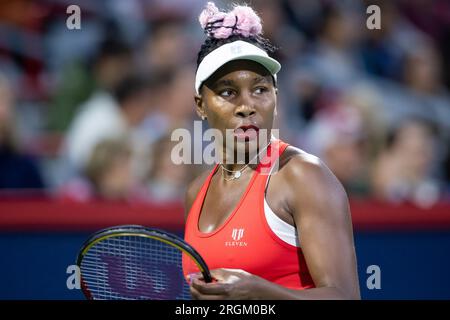 07. August 2023: Venus Williams (USA) beim Spiel der WTA National Bank Open in der ersten Runde im IGA Stadium in Montreal, Quebec. Daniel Lea/CSM Stockfoto