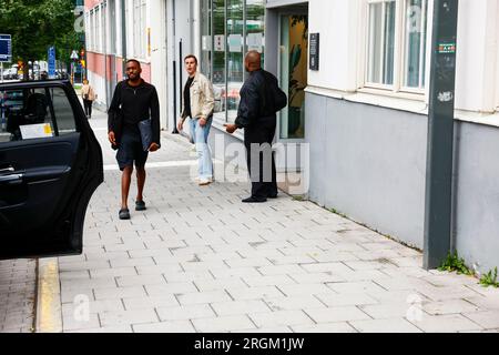 Der amerikanische Musikproduzent Kanye West besucht das Elektronikunternehmen Teenage Engineering am Donnerstag, den 23. August 2023 in Stockholm. Foto: Stefan Jerr Stockfoto