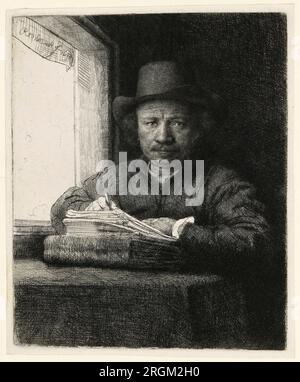 Selbst-Porträt-Ätzen an einem Fenster. Rembrandt van Rijn. 1648. Stockfoto