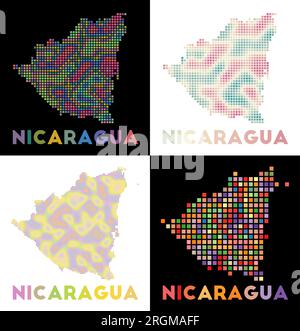 Nicaragua Karte. Sammlung von Karten von Nicaragua im gepunkteten Stil. Grenzen des Landes mit Rechtecken für Ihr Design. Vektorabbildung. Stock Vektor
