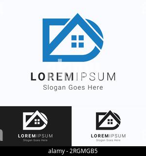 Anfangsbuchstabe D mit Gebäudelogo Designbuchstabe D Immobilienlogo Stock Vektor