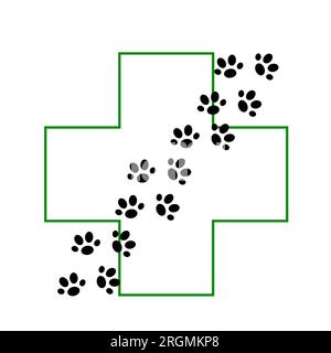 Katzenpfoten und Kreuzsymbol Tierklinik Einfache minimalistische Logo Vektordarstellung, Haustiere Gesundheitskonzept Stock Vektor