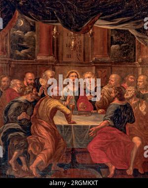 Altarpiece mit dem eucharisten mit Jesus und den Zwölfköpfen, Ringsted, Dänemark, 29. Juli 2023 Stockfoto