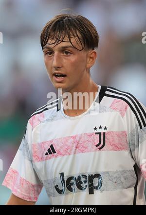 Juventus, Italien. 9. Aug. 2023. Tommaso Mancini von Juventus während des Trainingskampfes im Allianz-Stadion, Turin. Foto: 9. August 2023. Der Bildausdruck sollte lauten: Jonathan Moscrop/Sportimage Credit: Sportimage Ltd/Alamy Live News Stockfoto