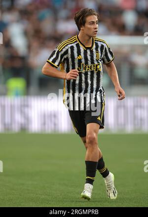 Juventus, Italien. 9. Aug. 2023. Kenan Yildiz von Juventus während des Trainingskampfes im Allianz-Stadion, Turin. Foto: 9. August 2023. Der Bildausdruck sollte lauten: Jonathan Moscrop/Sportimage Credit: Sportimage Ltd/Alamy Live News Stockfoto