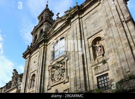 Fassade der Jesuitenkirche und Kapelle Iglesia de la Compañía de Jesús der Universität Santiago de Compostela Galicien Spanien Stockfoto