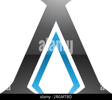 Schwarzer und blauer glänzender säulenförmiger Buchstabe Ein Symbol auf weißem Hintergrund Stock Vektor