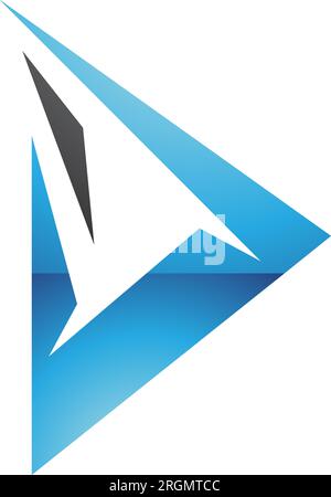 Schwarzes und blaues, glänzendes, dreieckiges D-Symbol auf weißem Hintergrund Stock Vektor