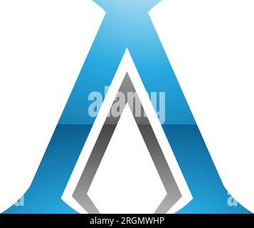 Blauer und schwarzer glänzender säulenförmiger Buchstabe Ein Symbol auf weißem Hintergrund Stock Vektor