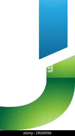 Blaues und grünes glänzendes, geteiltes J-Symbol auf weißem Hintergrund Stock Vektor