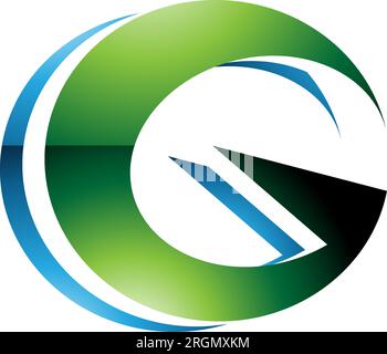 Blaues und grünes rundes, glänzend geschichtetes G-Symbol auf weißem Hintergrund Stock Vektor