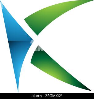 Blaues und grünes, glänzendes, spikyfarbenes K-Symbol auf weißem Hintergrund Stock Vektor