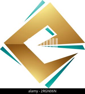 Goldenes und grünes glänzendes quadratisches Rautensymbol E auf weißem Hintergrund Stock Vektor