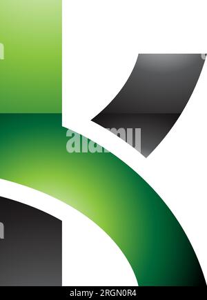 Grünes und schwarzes glänzendes Kleinbuchstabensymbol K mit überlappenden Pfaden auf weißem Hintergrund Stock Vektor