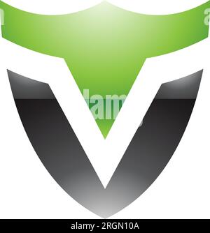 Grünes und schwarzes glänzendes V-Symbol auf weißem Hintergrund Stock Vektor