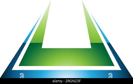 Grünes und blaues glänzendes, fettes, spikyförmiges U-Symbol auf weißem Hintergrund Stock Vektor
