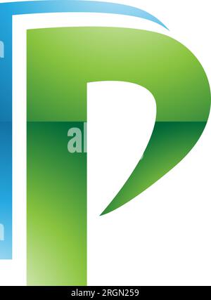 Grünes und blaues, glänzendes, geschichtetes Buchstabe-P-Symbol auf weißem Hintergrund Stock Vektor