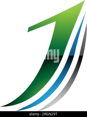 Grünes und blaues, glänzendes, geschichtetes J-Symbol auf weißem Hintergrund Stock Vektor